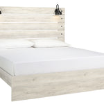 Ashley Furniture - Cambeck King Panel Bed With Lights - White - Beige Wood - Beds