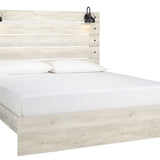 Ashley Furniture - Cambeck King Panel Bed With Lights - White - Beige Wood - Beds