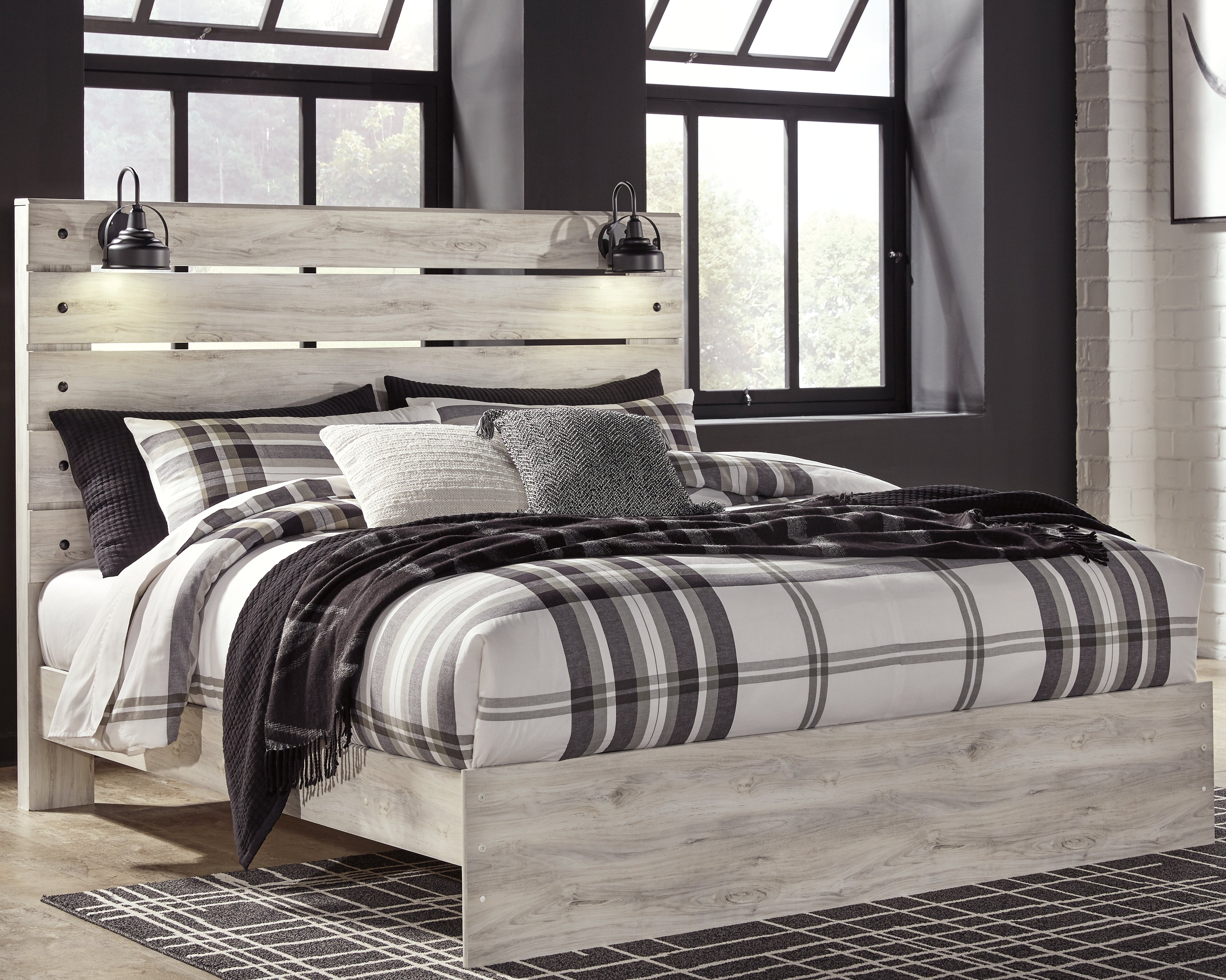 Ashley Furniture - Cambeck King Panel Bed With Lights - White - Beige Wood - Beds - Additional View 2