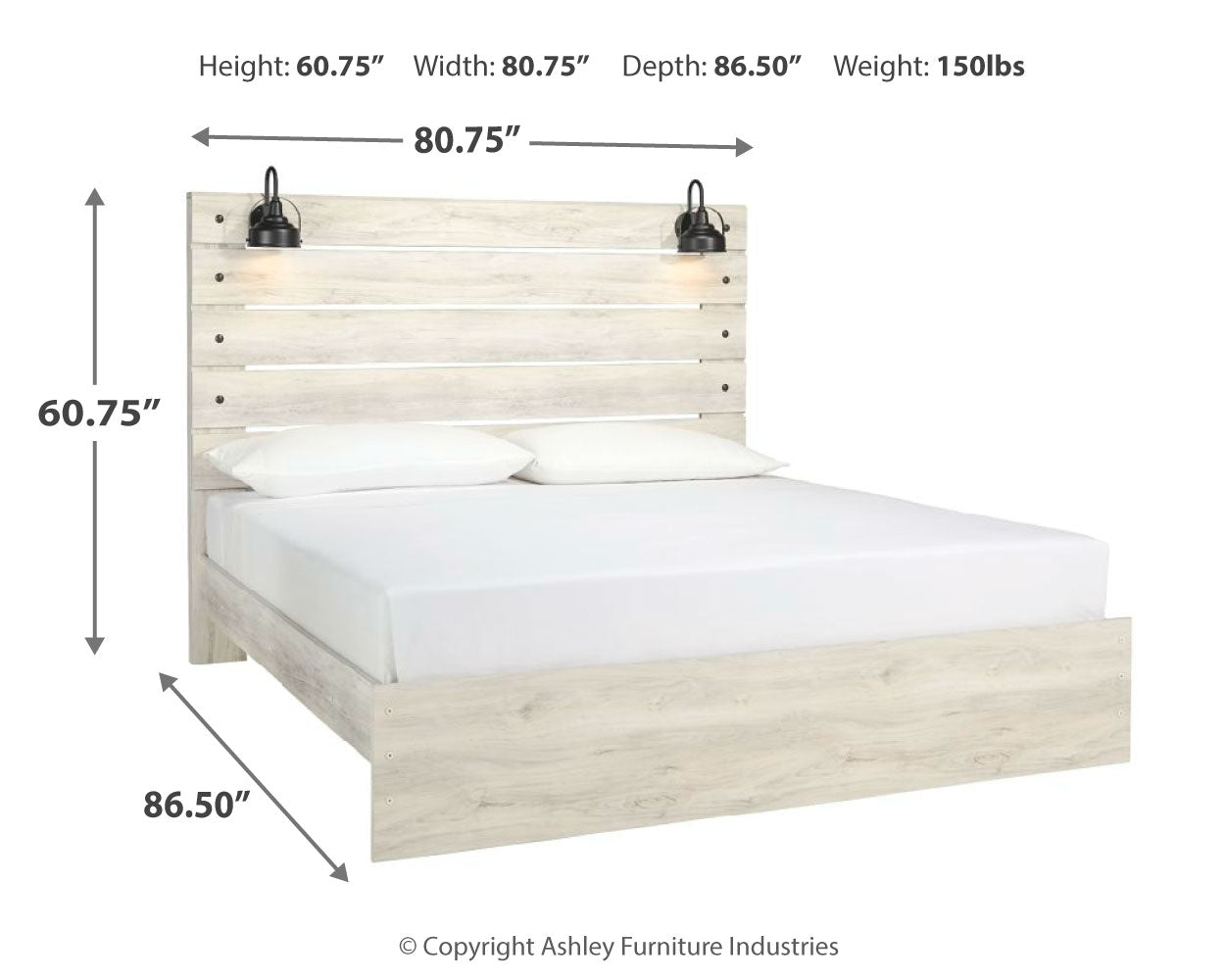 Ashley Furniture - Cambeck King Panel Bed With Lights - White - Beige Wood - Beds - Additional View 4