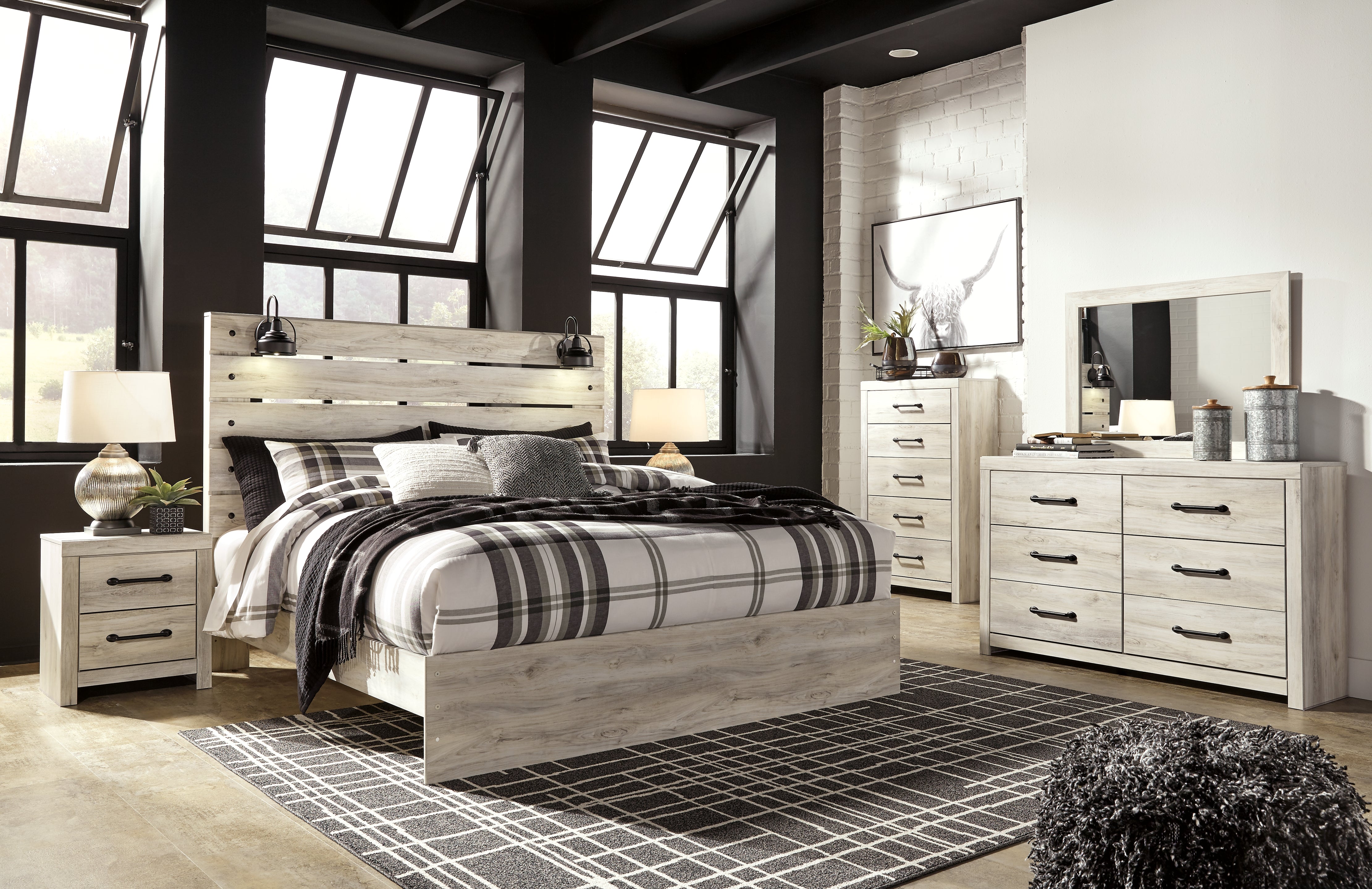 Ashley Furniture - Cambeck King Panel Bed With Lights - White - Beige Wood - Beds - Additional View 6