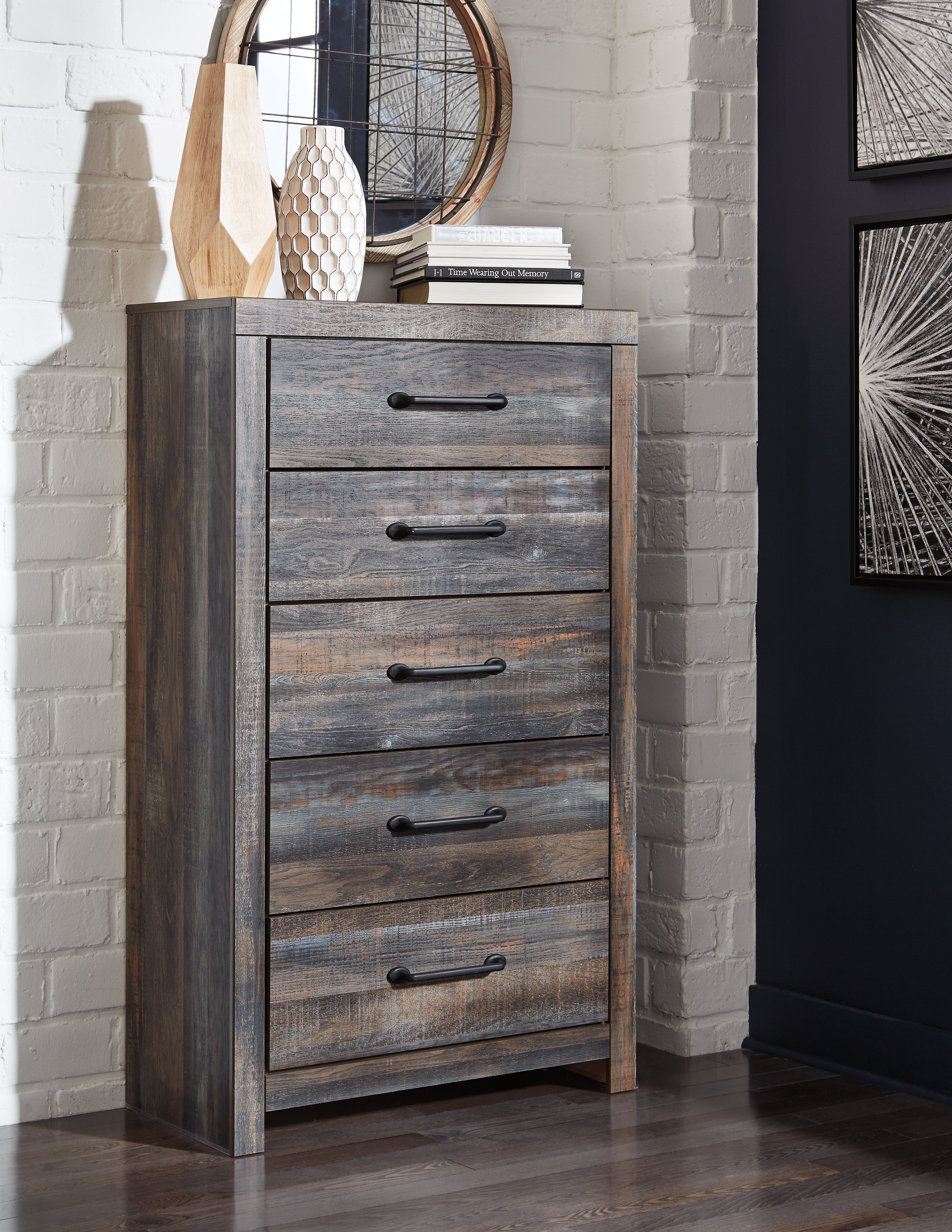 Ashley Furniture - Drystan Five Drawer Chest - Brown - Beige Wood - Chests - Additional View 4