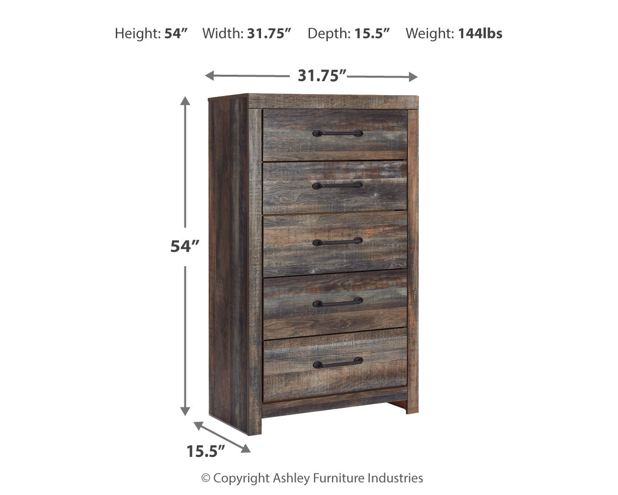 Ashley Furniture - Drystan Five Drawer Chest - Brown - Beige Wood - Chests - Additional View 5