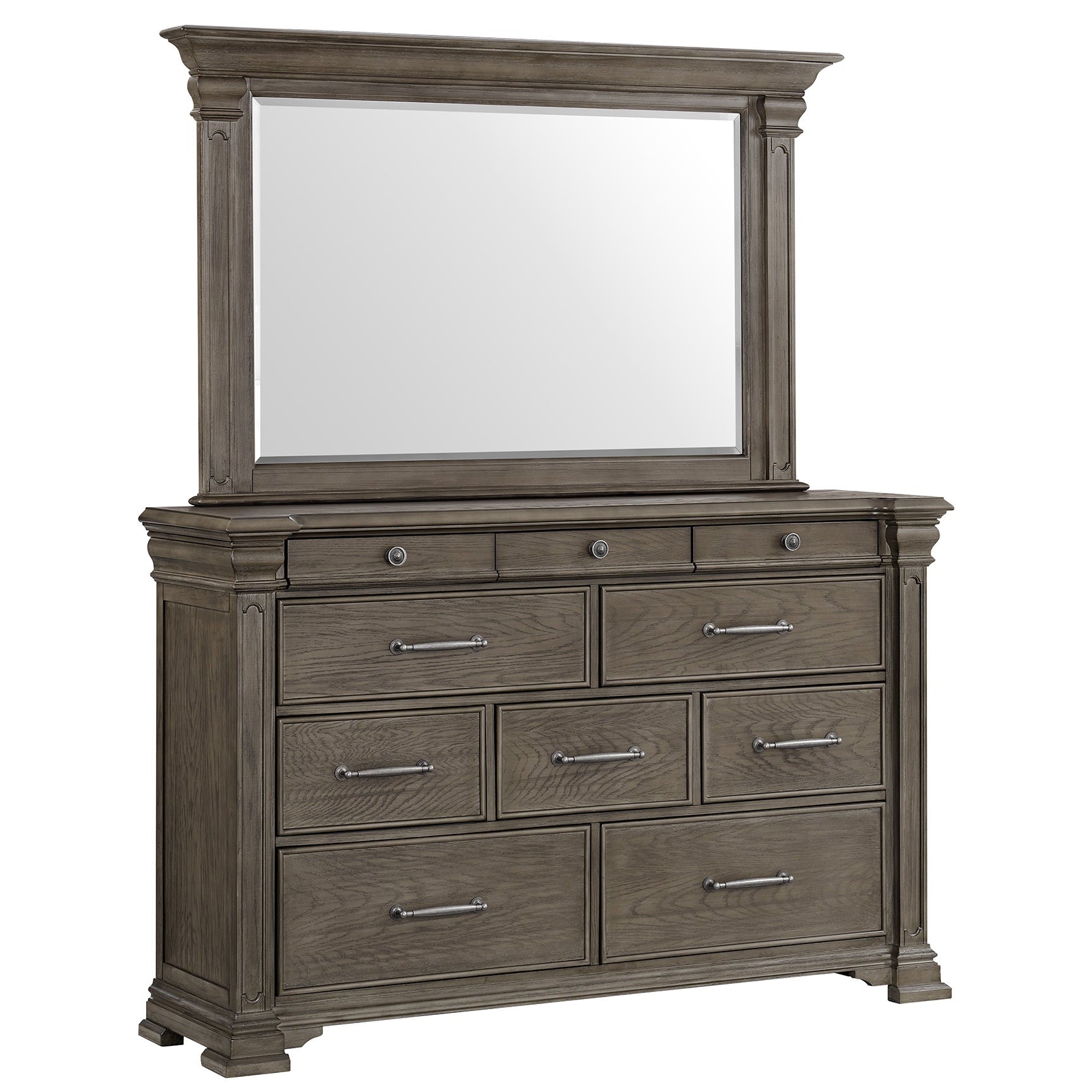 Elements International - KINGS COURT GREY DRESSER AND MIRROR - Dark Gray Wood - Dresser & Mirror