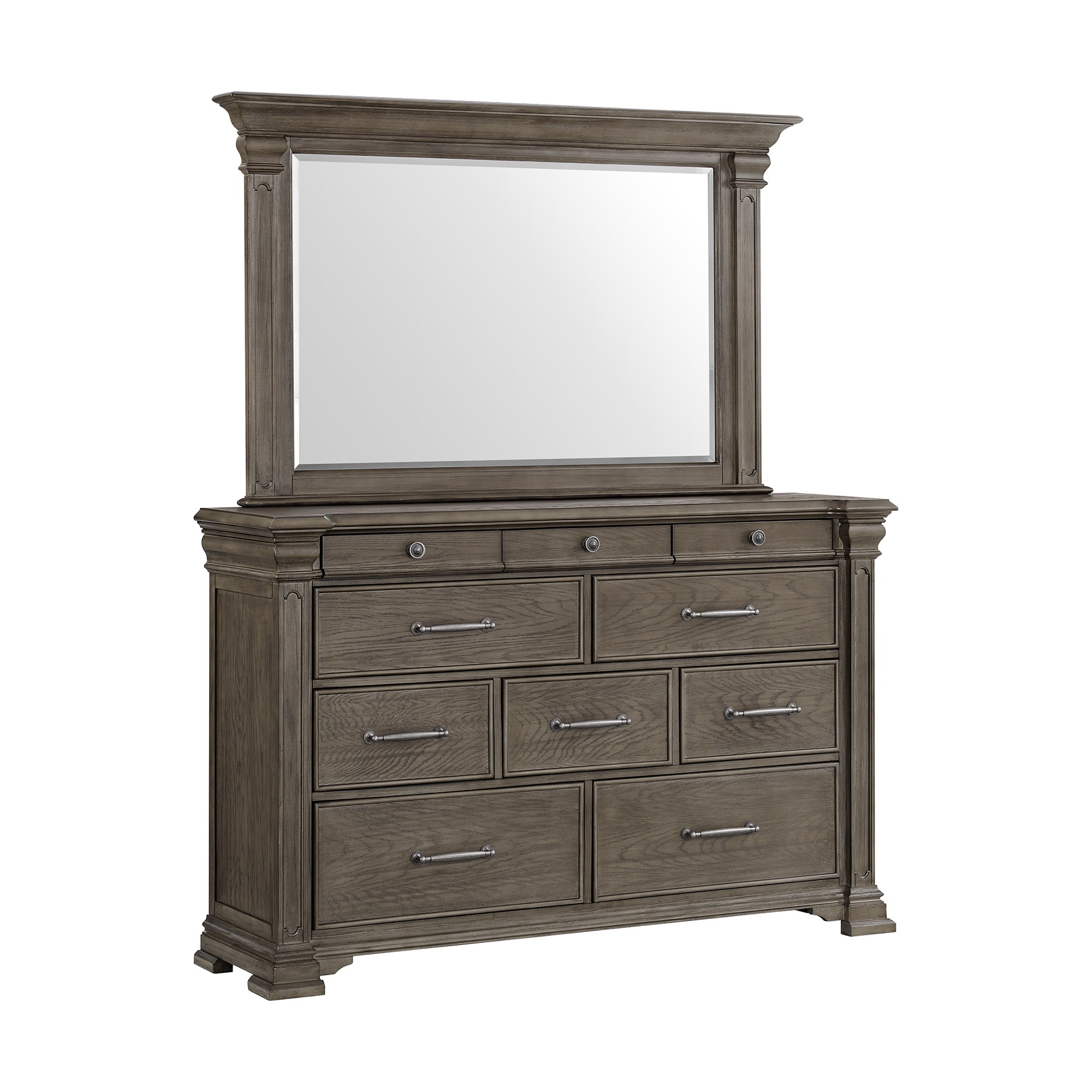 Elements International - KINGS COURT GREY DRESSER AND MIRROR - Dark Gray Wood - Dresser & Mirror