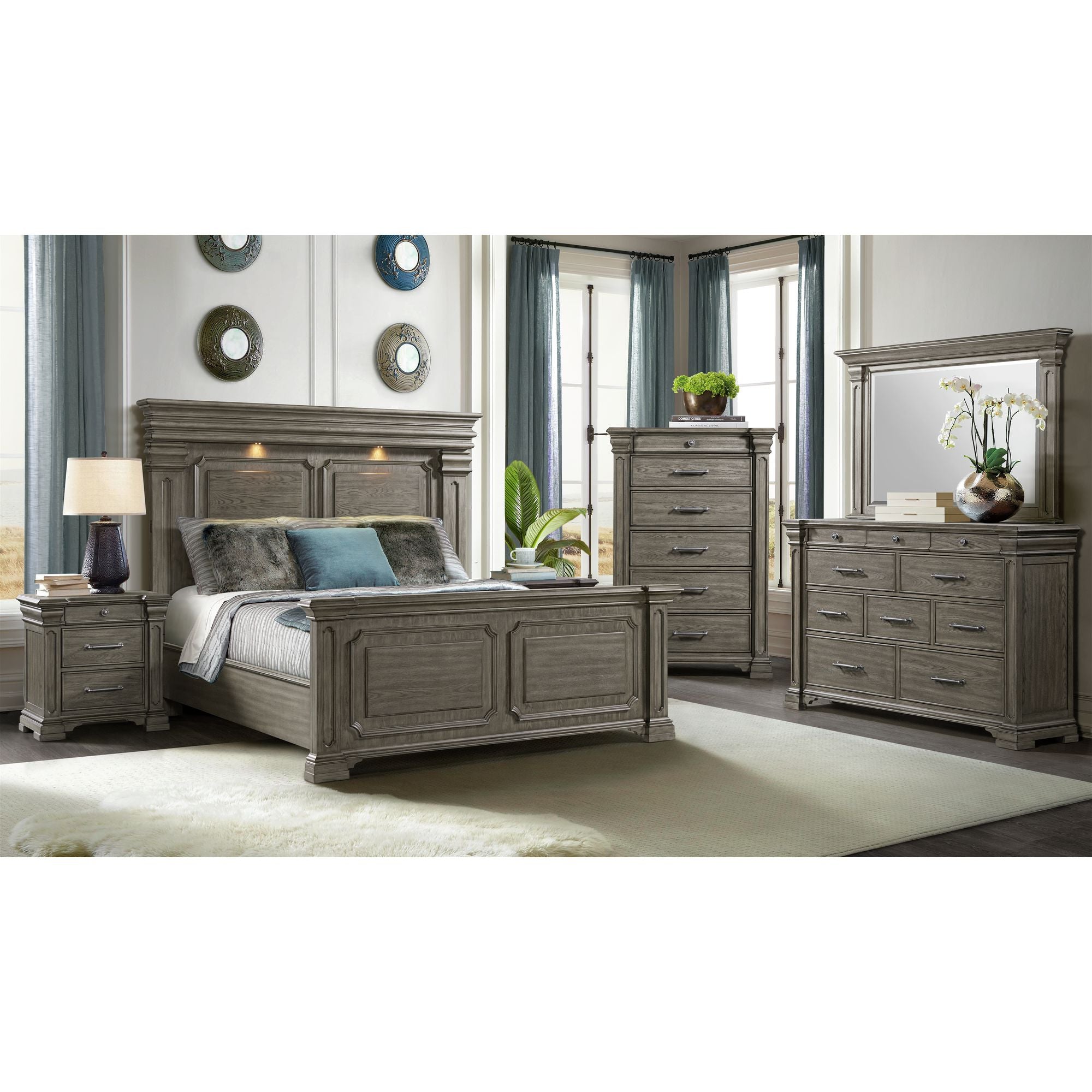 Elements International - KINGS COURT GREY DRESSER AND MIRROR - Dark Gray Wood - Dresser & Mirror - Additional View 1