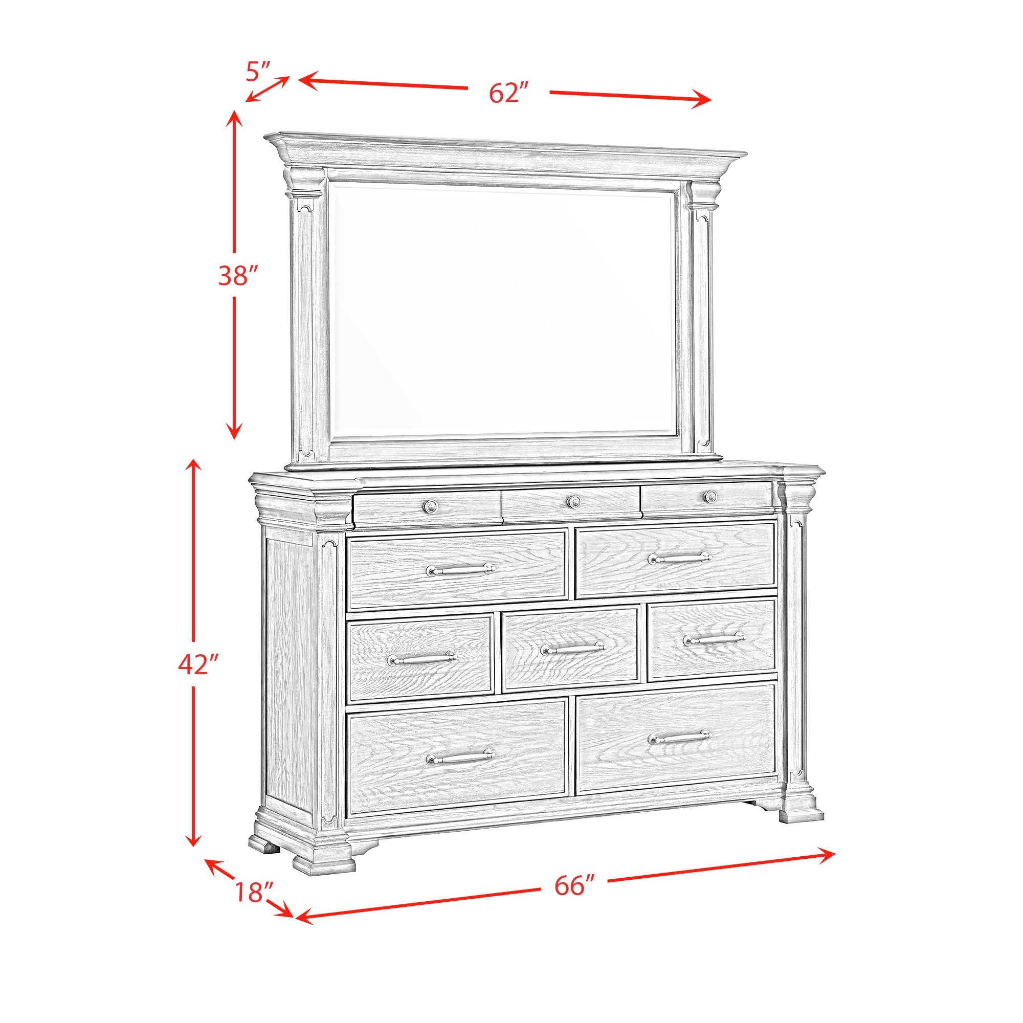 Elements International - KINGS COURT GREY DRESSER AND MIRROR - Dark Gray Wood - Dresser & Mirror - Additional View 8