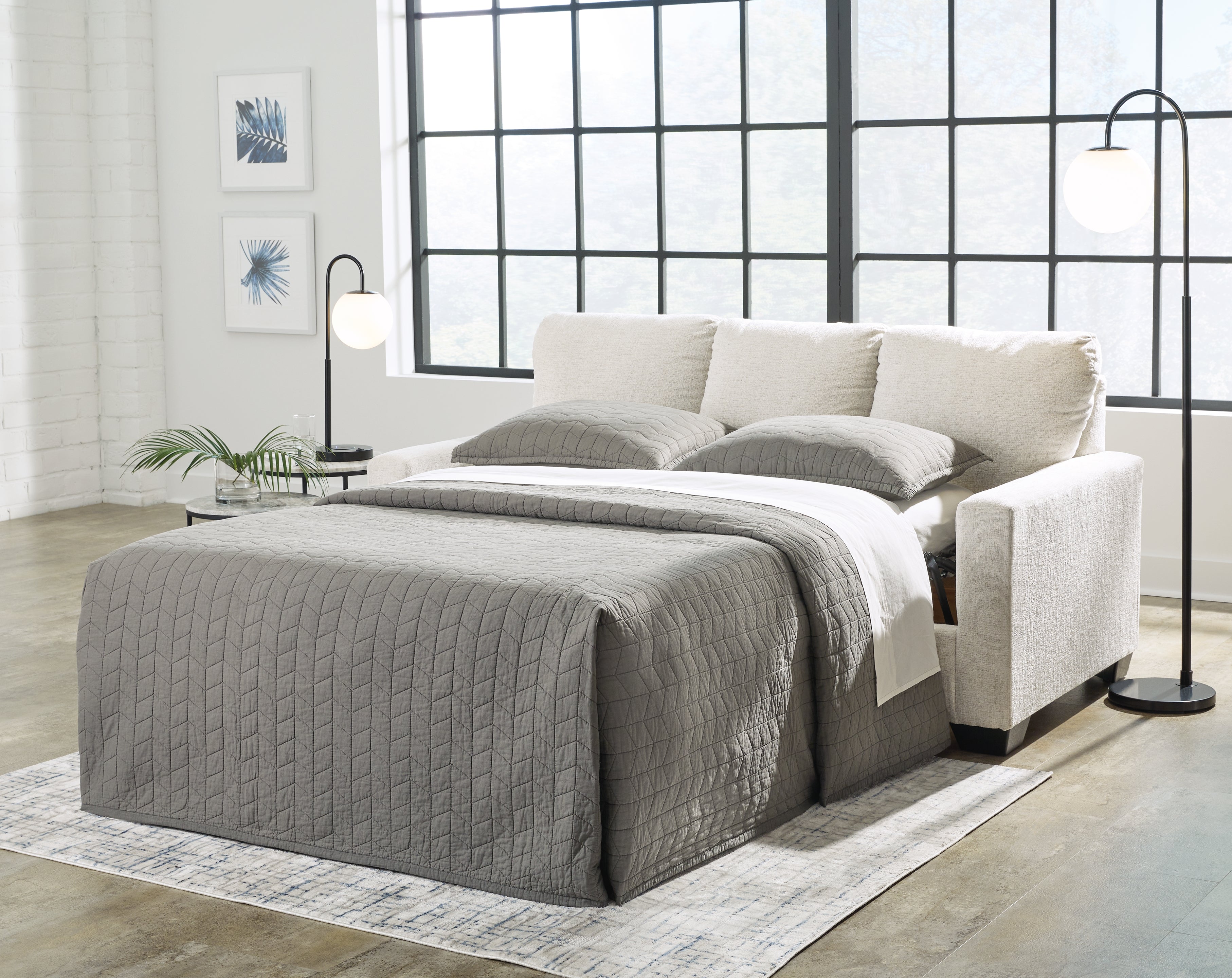 Ashley Furniture - Rannis Full Sofa Sleeper - Snow - Beige Fabric - Sofas - Additional View 6
