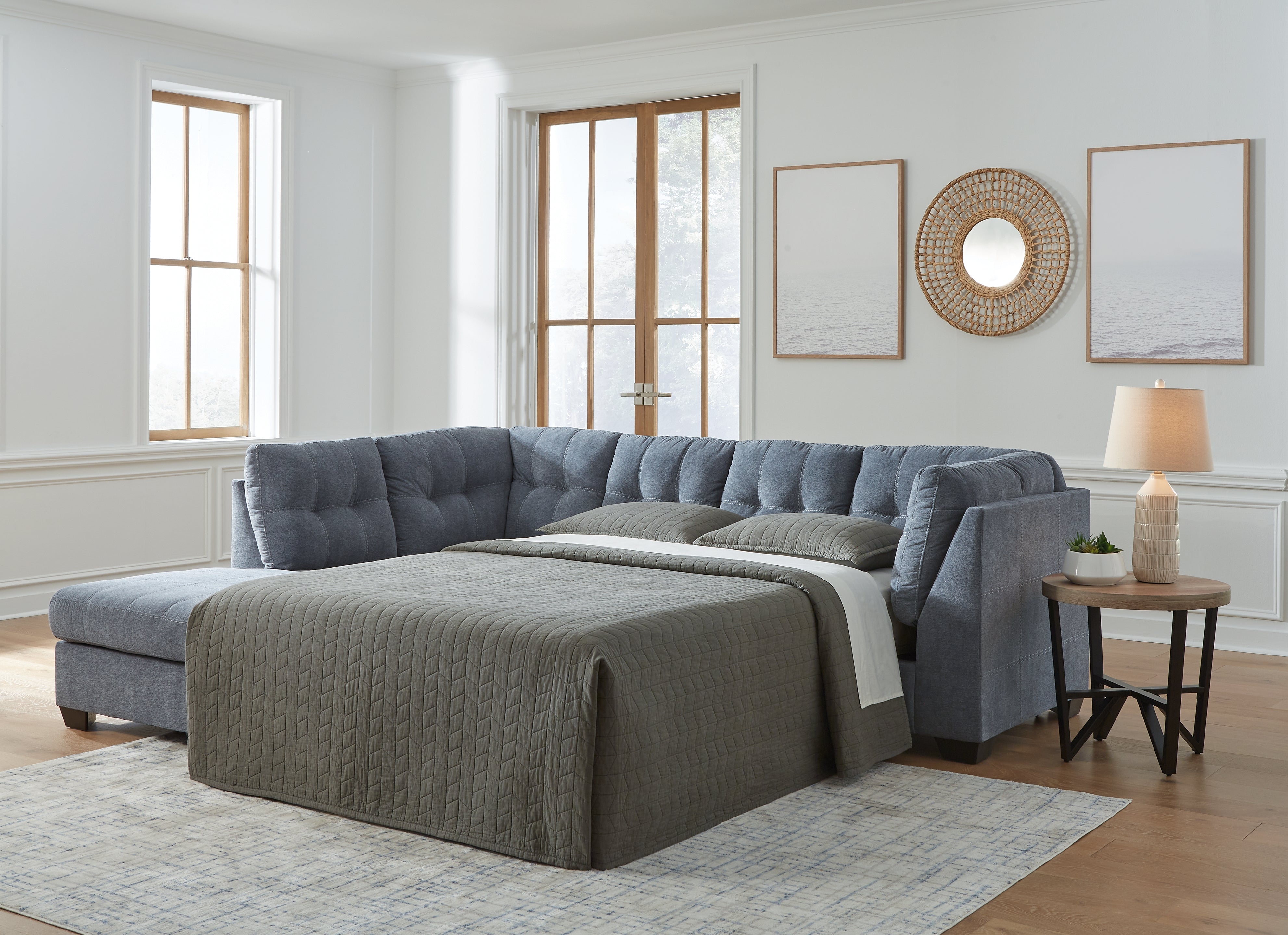 Ashley Furniture - Marrelton 2 Piece Sectional With Sleeper - Denim - Blue Fabric - Sectionals - Additional View 1
