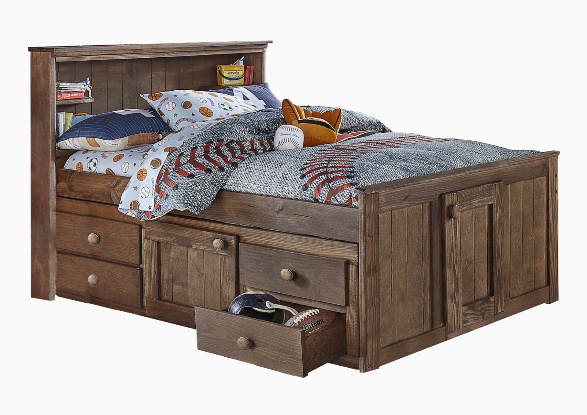 Diego Chestnut Full Captain's Bed With Storage And Bunkie Mattress