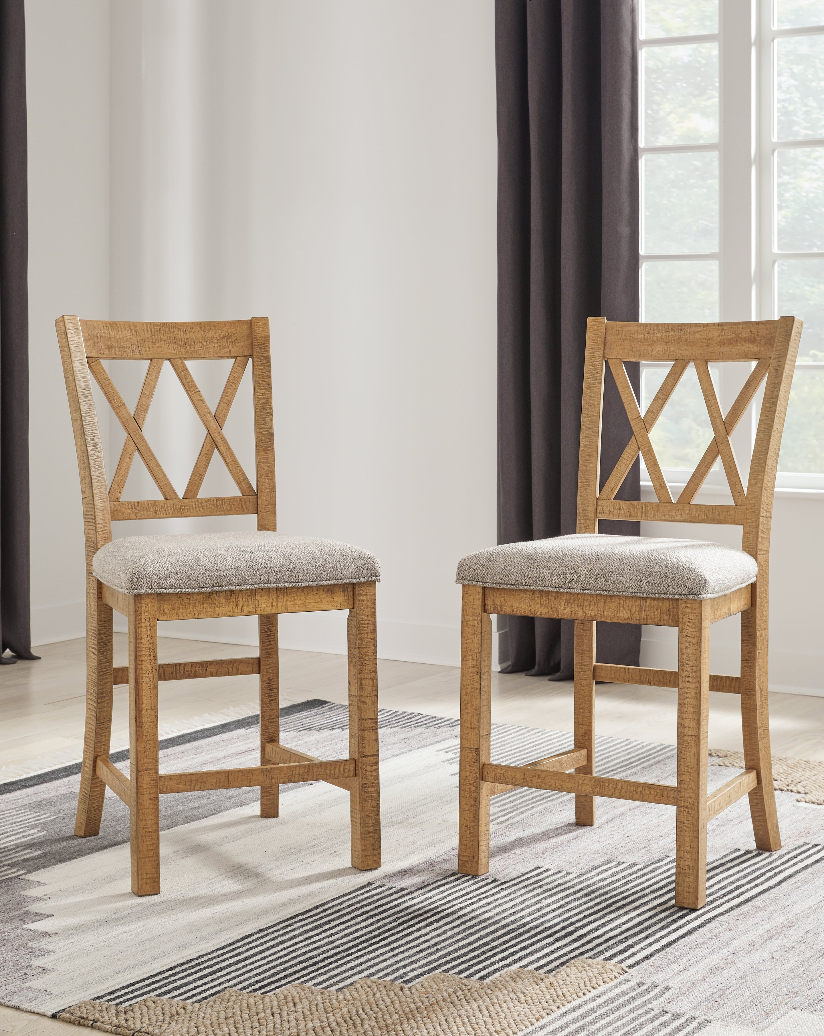 Ashley Furniture - HAVONPLANE COUNTER HEIGHT BARSTOOL - Light Brown Fabric|Wood - Stools - Additional View 1
