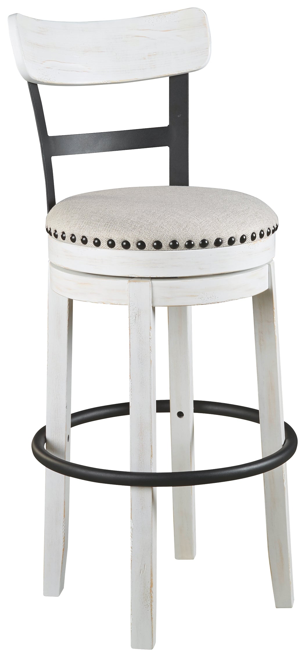 Ashley Furniture - Valebeck 30" Swivel Barstool - White - Fabric|Metal|Wood - Stools