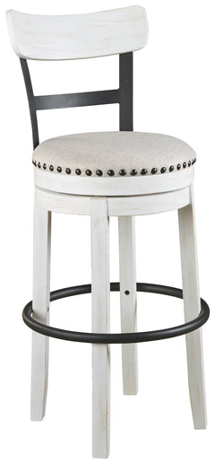 Ashley Furniture - Valebeck 30" Swivel Barstool - White - Fabric|Metal|Wood - Stools