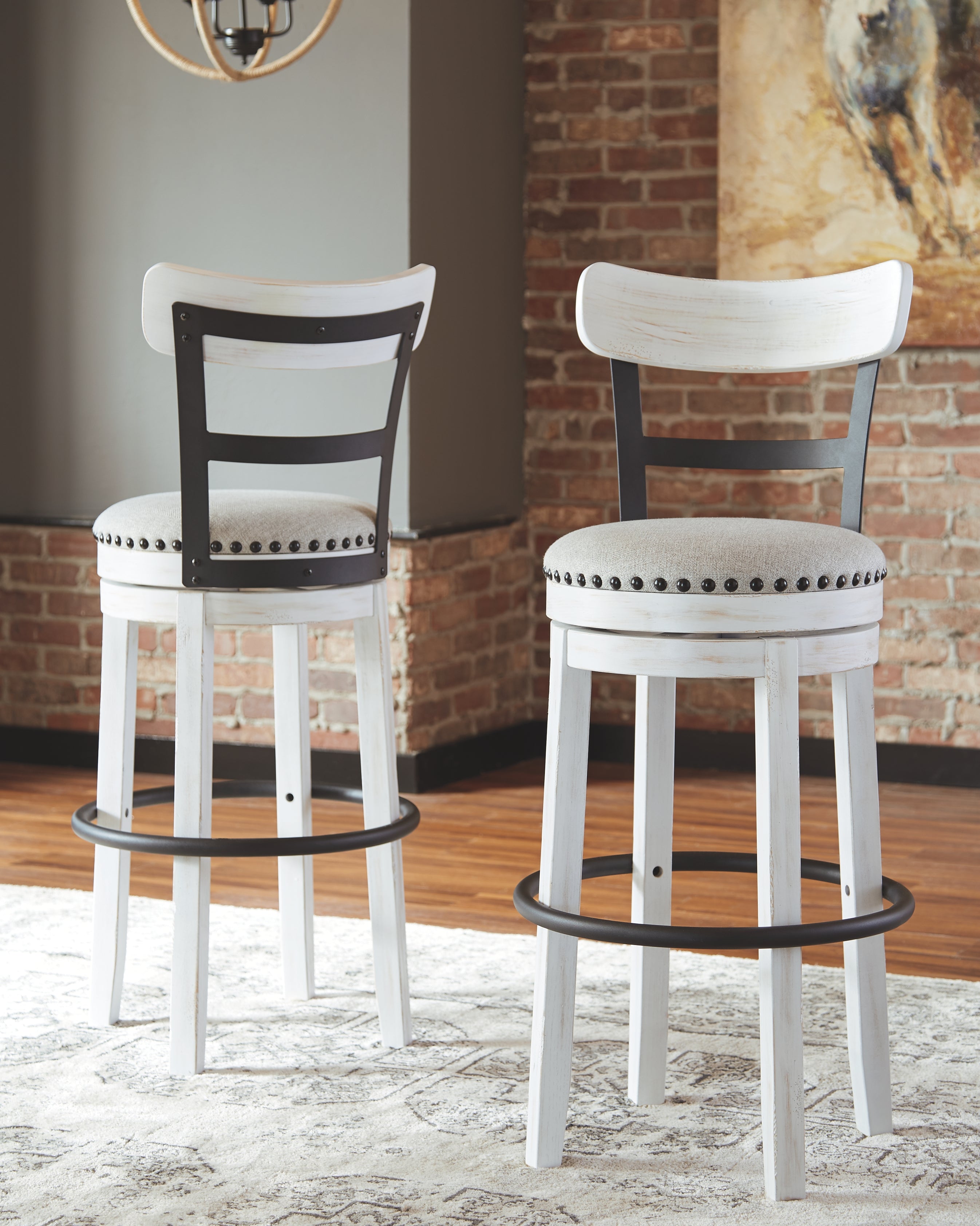 Ashley Furniture - Valebeck 30" Swivel Barstool - White - Fabric|Metal|Wood - Stools - Additional View 2