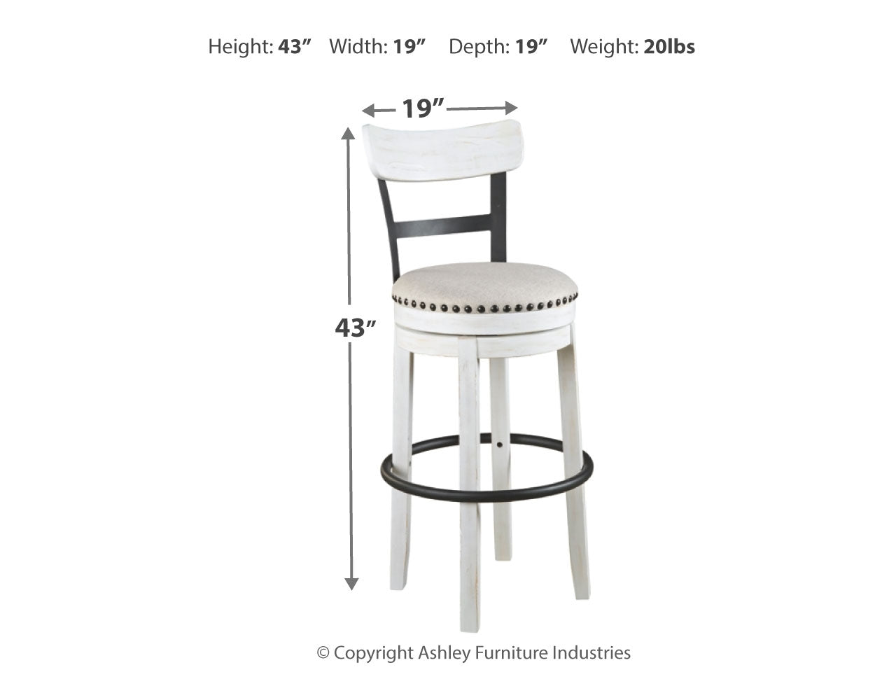 Ashley Furniture - Valebeck 30" Swivel Barstool - White - Fabric|Metal|Wood - Stools - Additional View 4
