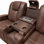 Ozias Brown Reclining Sofa With Drop Down Table