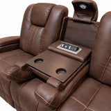 Ozias Brown Reclining Sofa With Drop Down Table