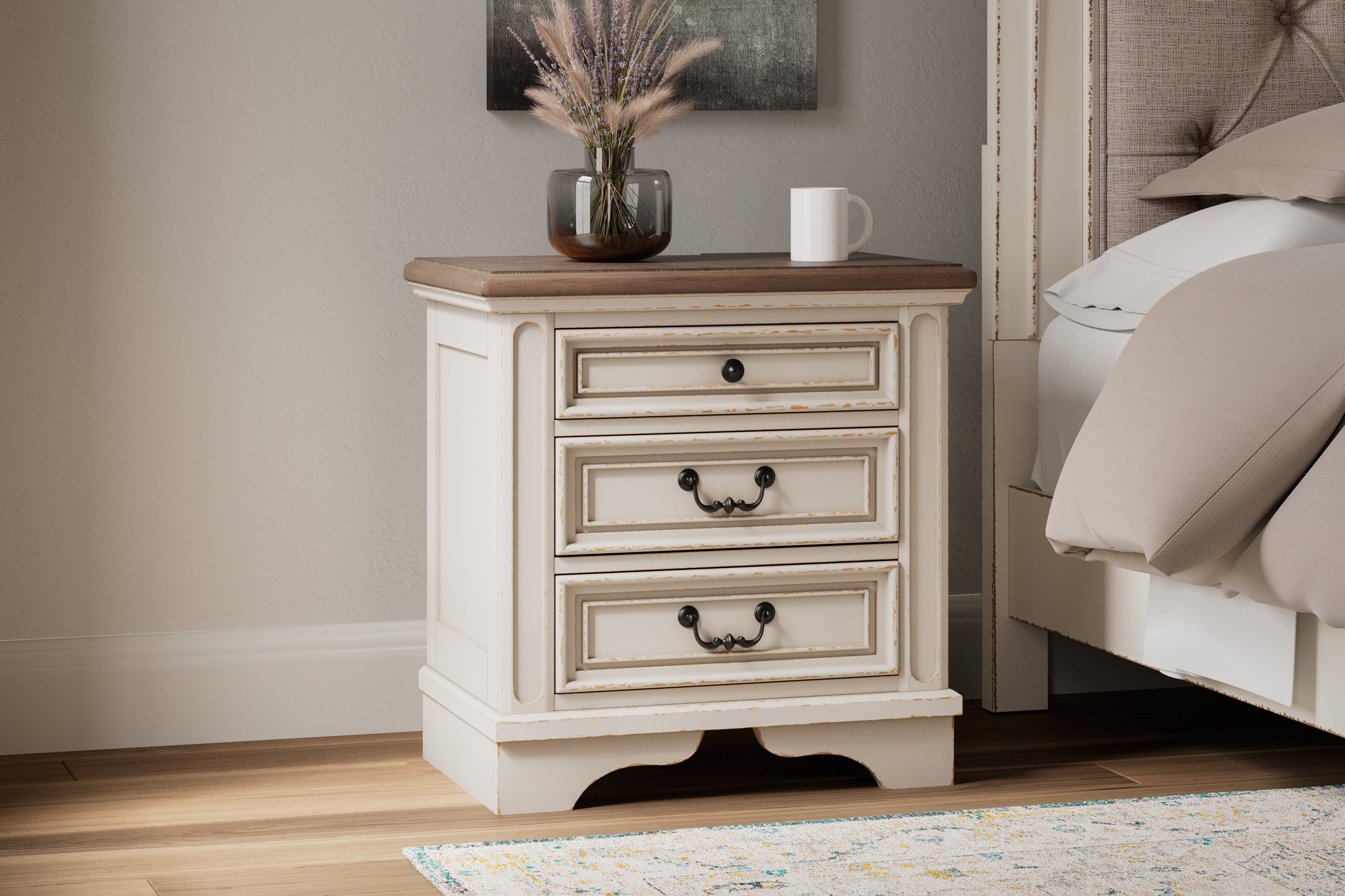Ashley Furniture - Realyn Three Drawer Night Stand - White Wood - Nightstands - Additional View 1