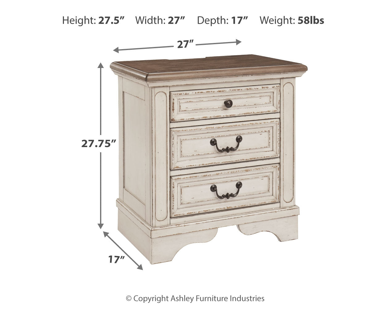 Ashley Furniture - Realyn Three Drawer Night Stand - White Wood - Nightstands - Additional View 3