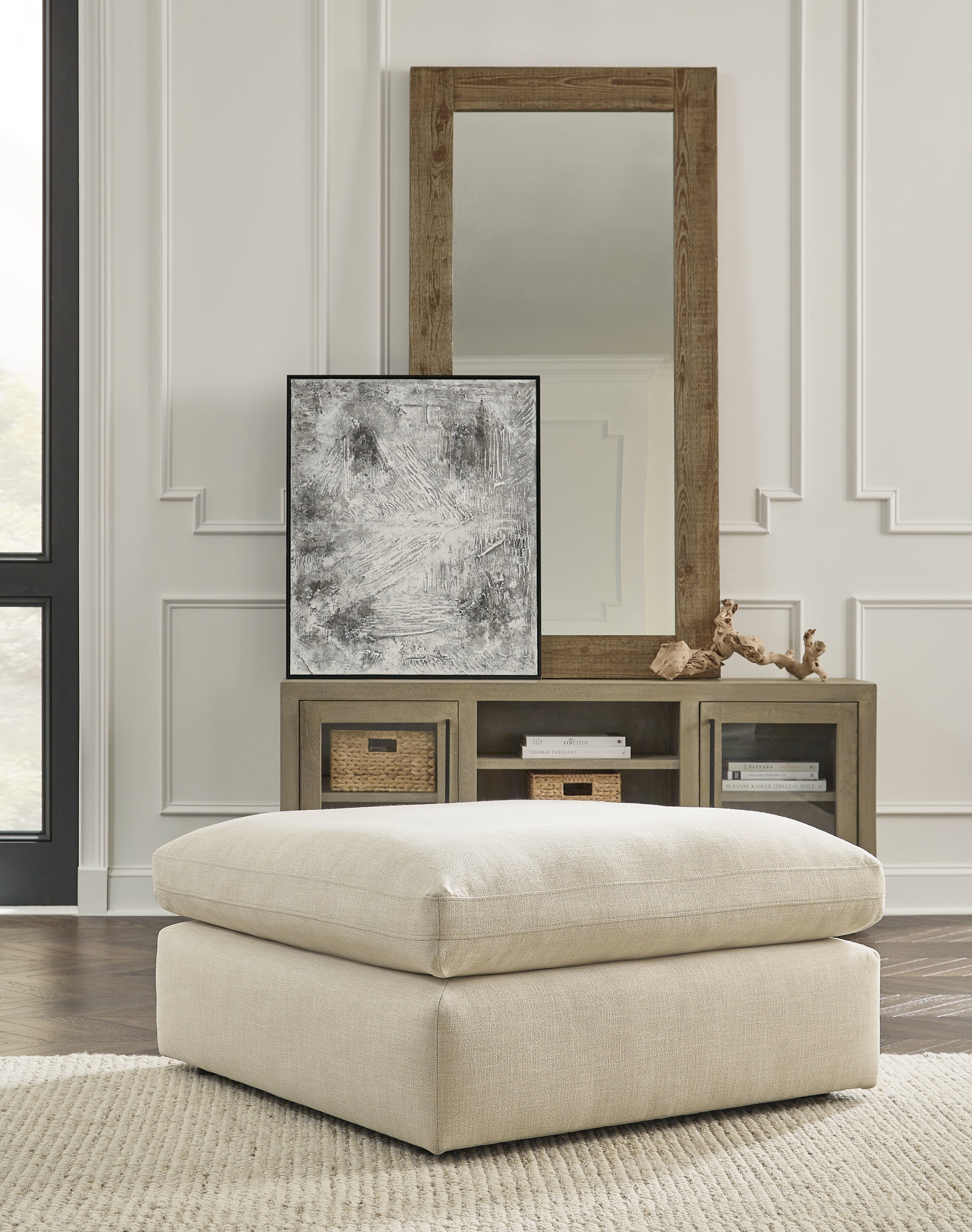 Ashley Furniture - ELYZA LINEN OVERSIZED OTTOMAN - Beige Fabric - Ottomans - Additional View 1