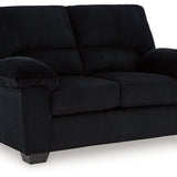 Ashley Furniture - Simplejoy Loveseat - Onyx - Black Fabric - Loveseats