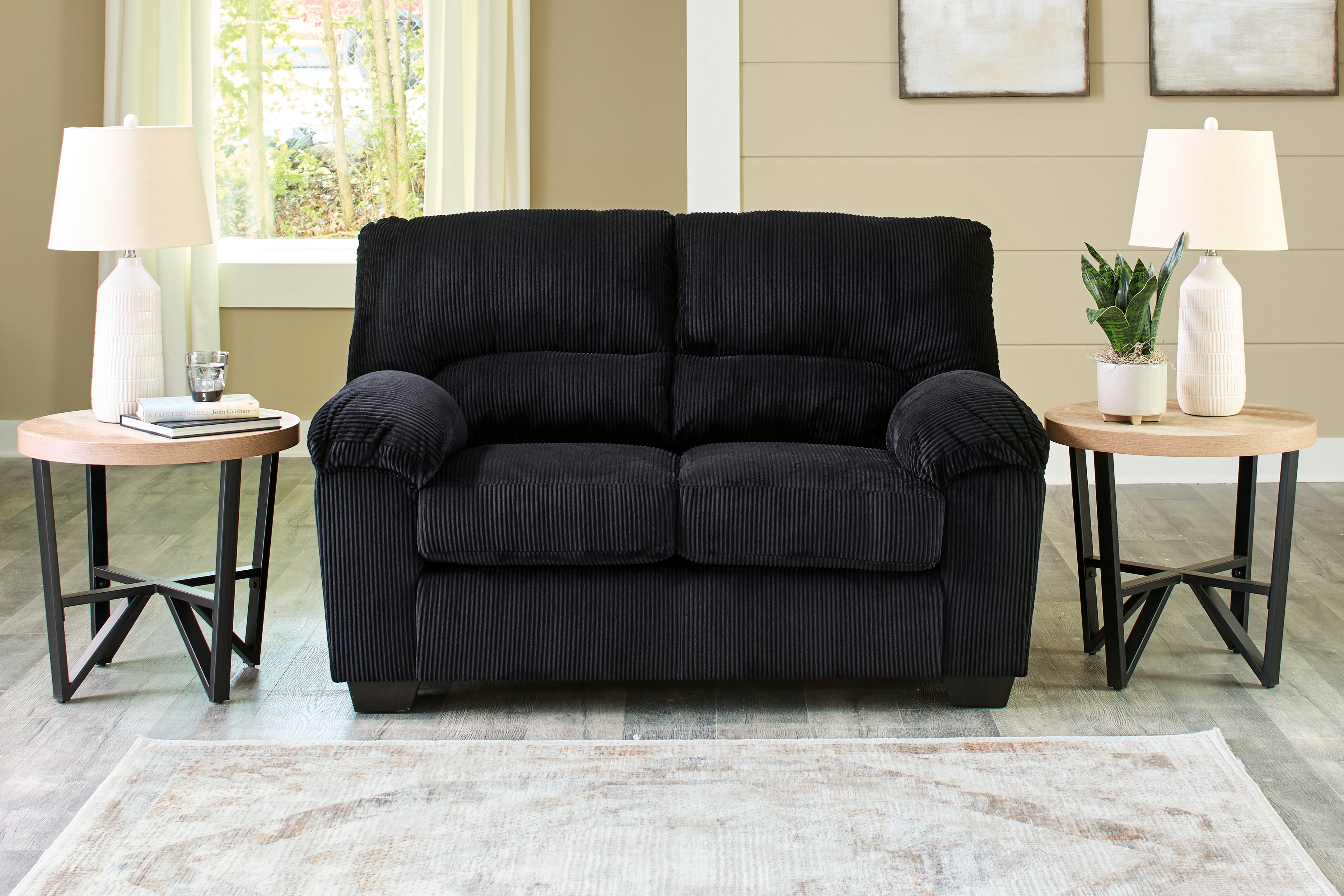 Ashley Furniture - Simplejoy Loveseat - Onyx - Black Fabric - Loveseats - Additional View 1
