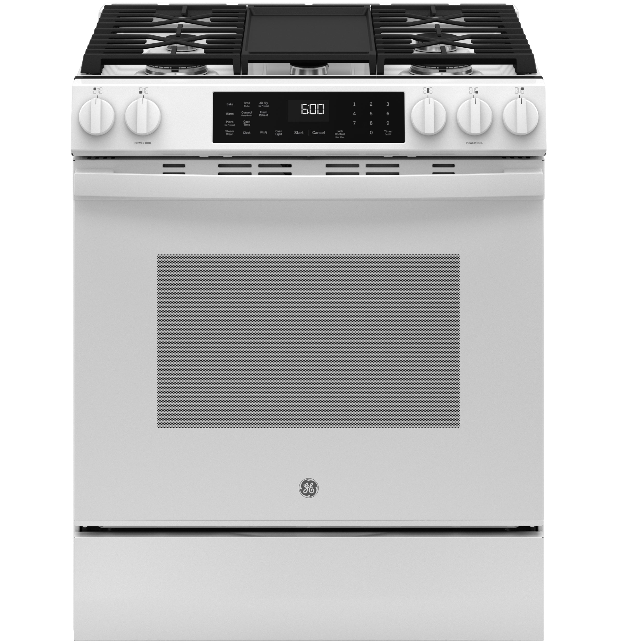 GE 30" Slide-In Front-Control Convection Gas Range With No Preheat Air Fry And Easywash Oven Tray - White - Ranges