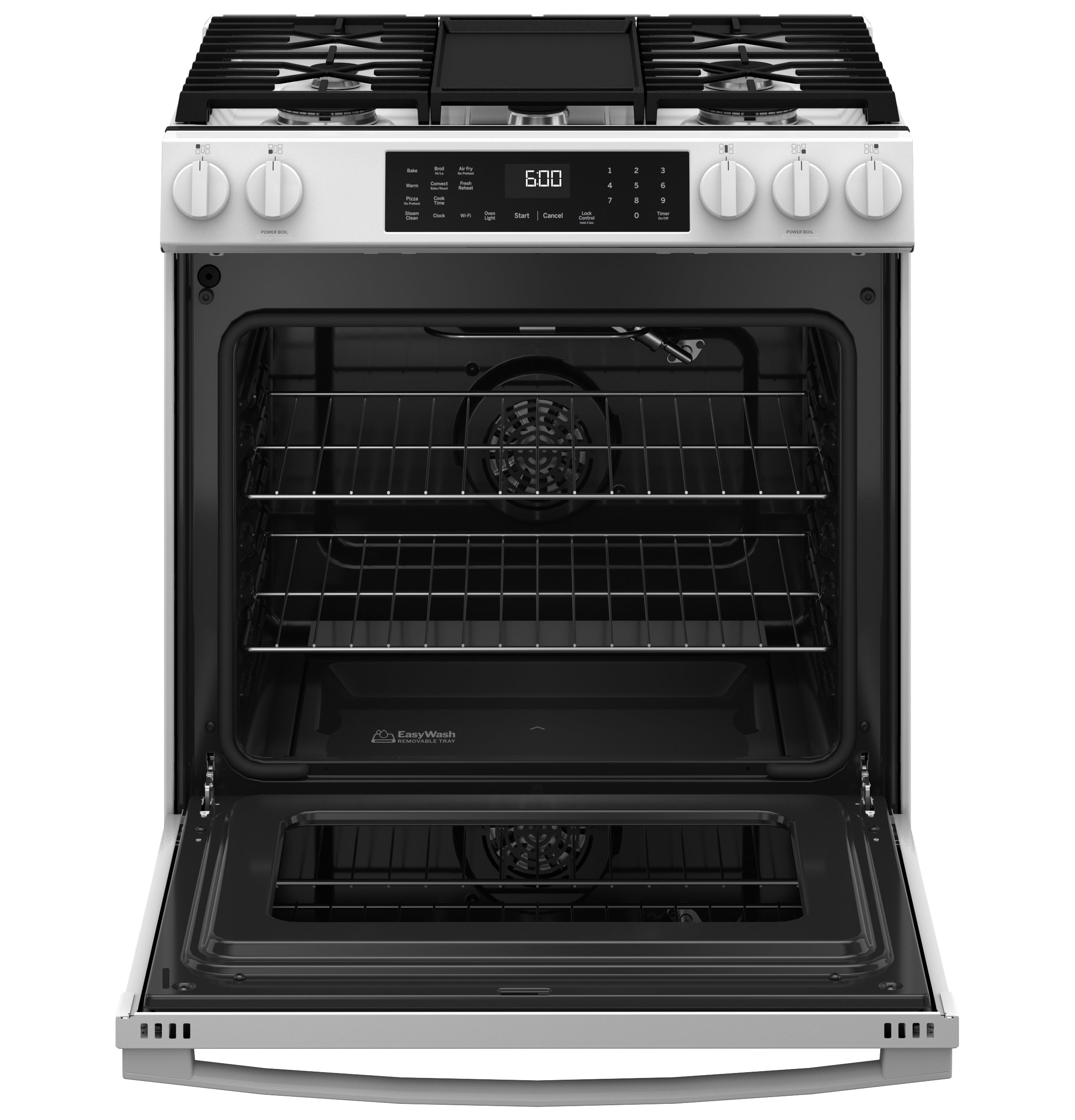 GE 30" Slide-In Front-Control Convection Gas Range With No Preheat Air Fry And Easywash Oven Tray - White - Ranges - Additional View 2