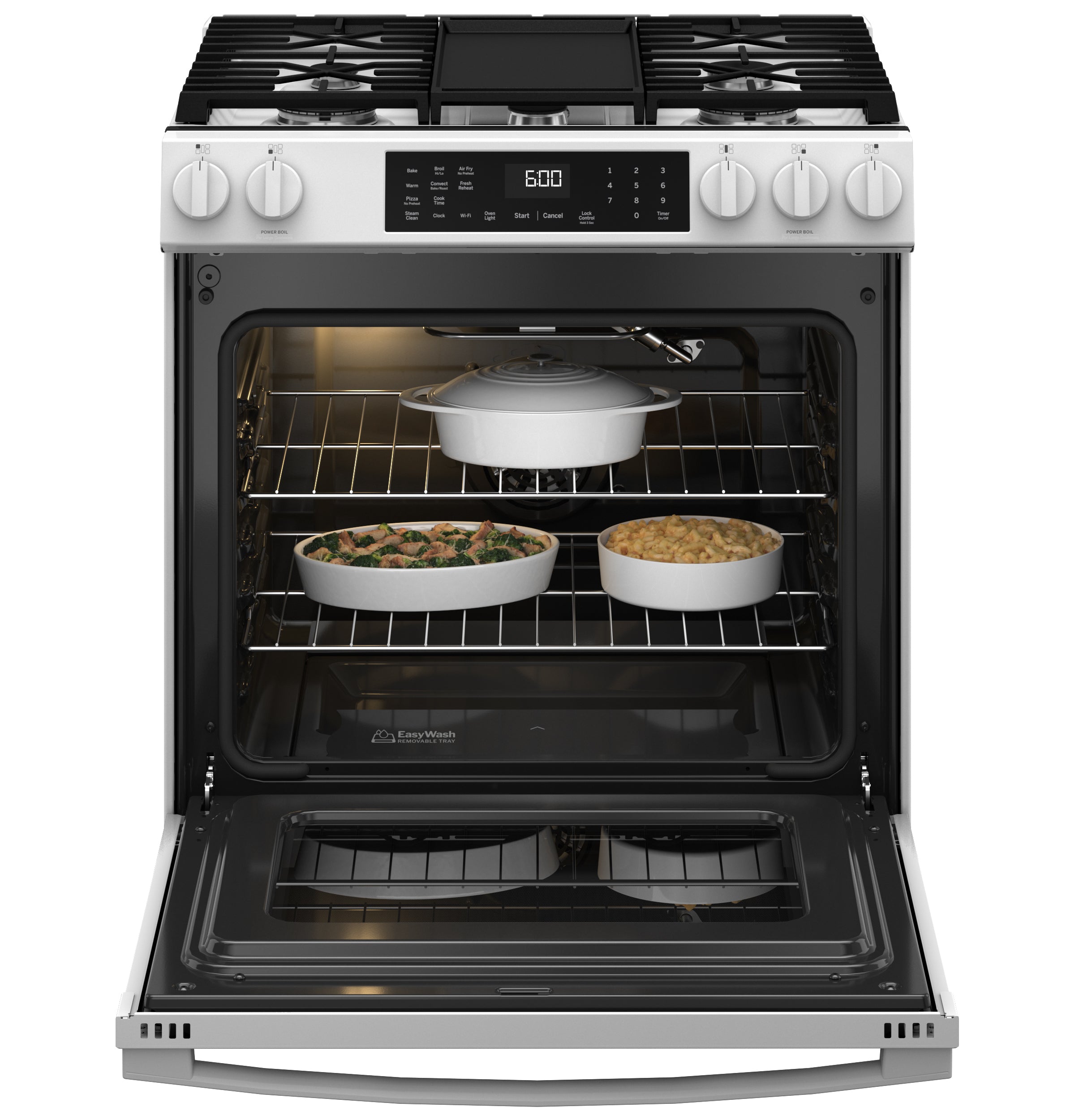 GE 30" Slide-In Front-Control Convection Gas Range With No Preheat Air Fry And Easywash Oven Tray - White - Ranges - Additional View 3