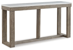 Ashley Furniture - LOYASKA SOFA TABLE - Dark Brown Marble/Stone - Tables