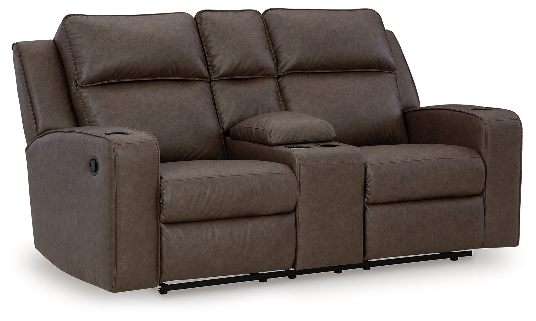 Ashley Furniture - Lavenhorne Reclining Loveseat With Console - Granite - Dark Gray Faux Leather - Loveseats