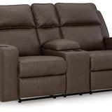 Ashley Furniture - Lavenhorne Reclining Loveseat With Console - Granite - Dark Gray Faux Leather - Loveseats