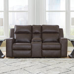 Ashley Furniture - Lavenhorne Reclining Loveseat With Console - Granite - Dark Gray Faux Leather - Loveseats - Additional View 1