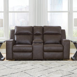 Ashley Furniture - Lavenhorne Reclining Loveseat With Console - Granite - Dark Gray Faux Leather - Loveseats - Additional View 1