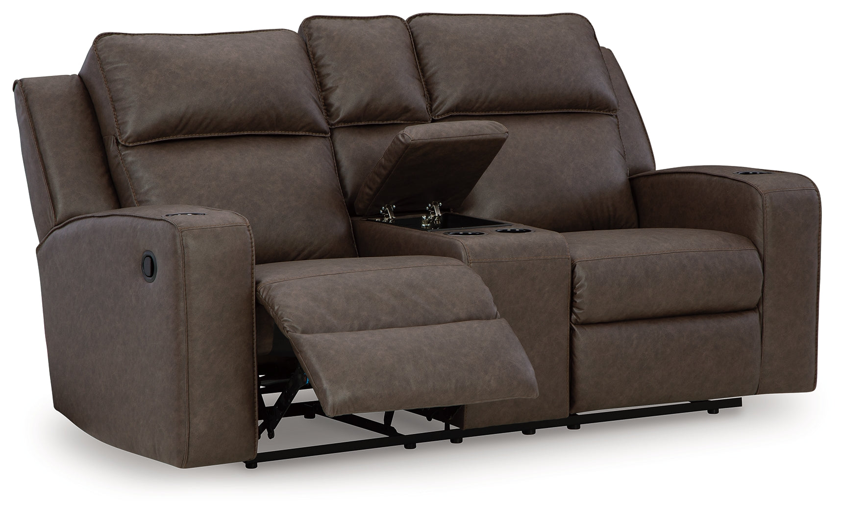 Ashley Furniture - Lavenhorne Reclining Loveseat With Console - Granite - Dark Gray Faux Leather - Loveseats - Additional View 2