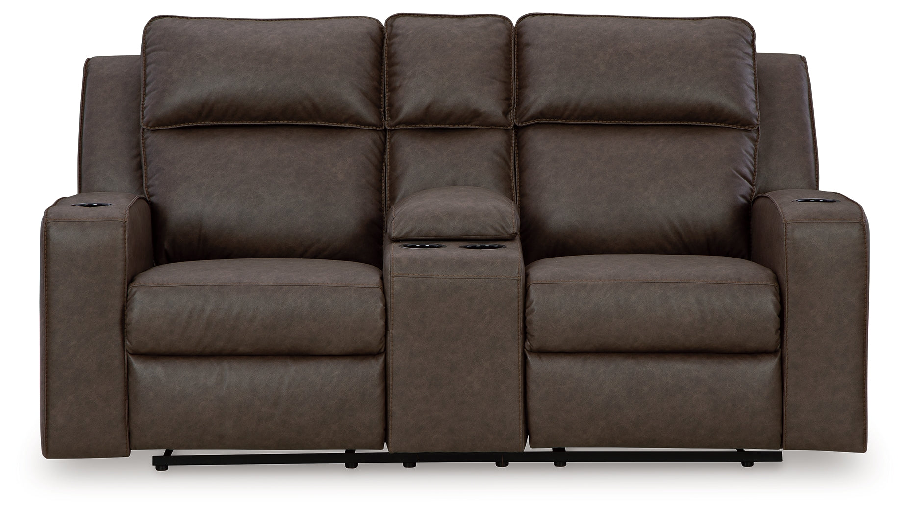 Ashley Furniture - Lavenhorne Reclining Loveseat With Console - Granite - Dark Gray Faux Leather - Loveseats - Additional View 3