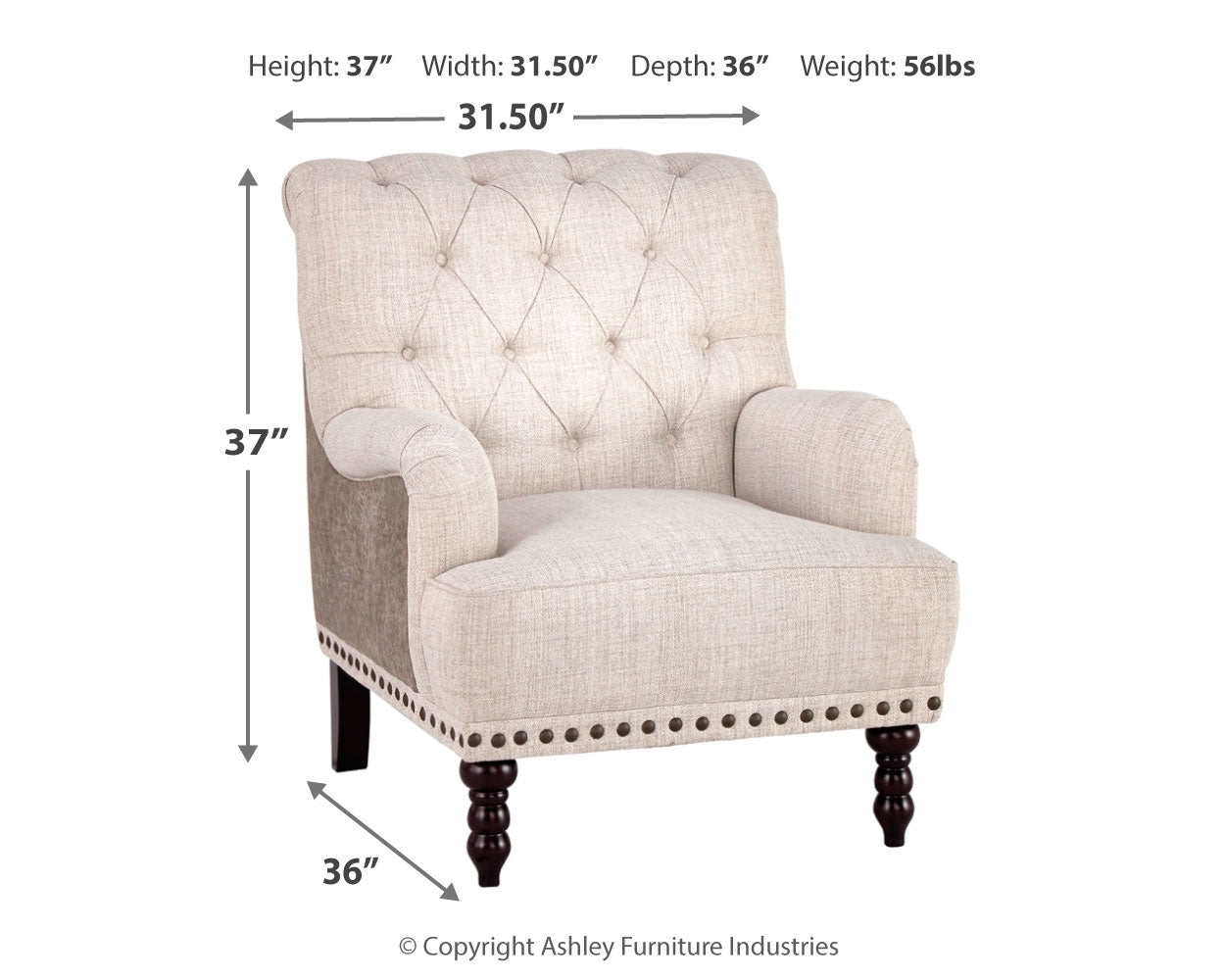 Ashley Furniture - Tartonelle Chair - Pearl Silver Fabric|Metal|Wood - Chairs - Additional View 2