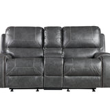 Steve Silver Furniture - Keily Glider Reclining Loveseat With Console - Grey - Dark Gray Faux Leather - Loveseats