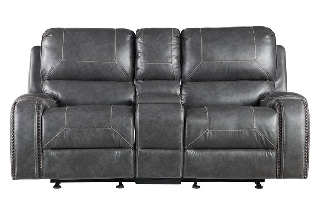 Steve Silver Furniture - Keily Glider Reclining Loveseat With Console - Grey - Dark Gray Faux Leather - Loveseats