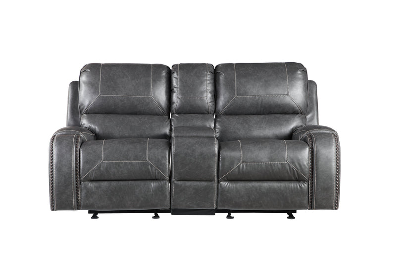 Steve Silver Furniture - Keily Glider Reclining Loveseat With Console - Grey - Dark Gray Faux Leather - Loveseats