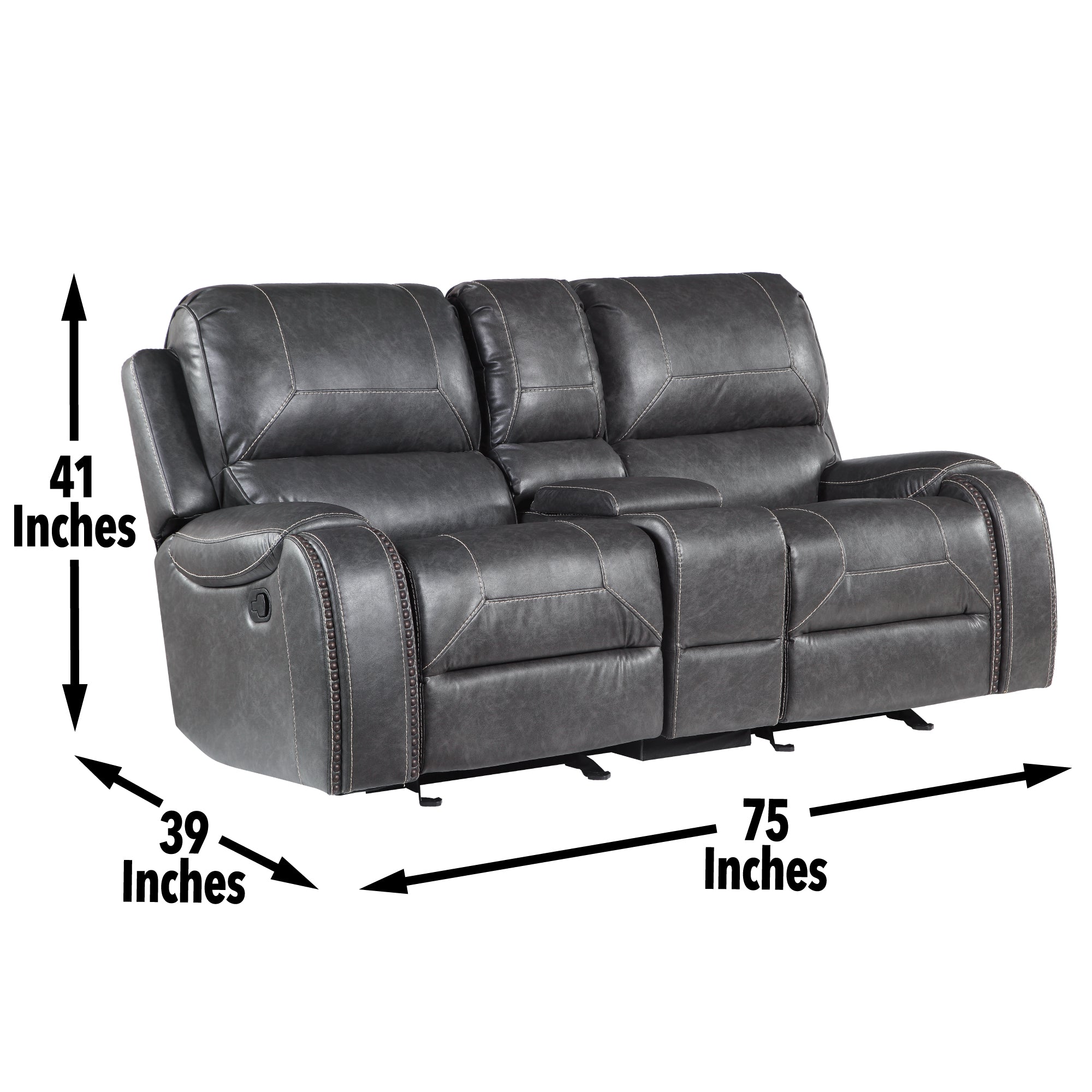 Steve Silver Furniture - Keily Glider Reclining Loveseat With Console - Grey - Dark Gray Faux Leather - Loveseats - Additional View 1
