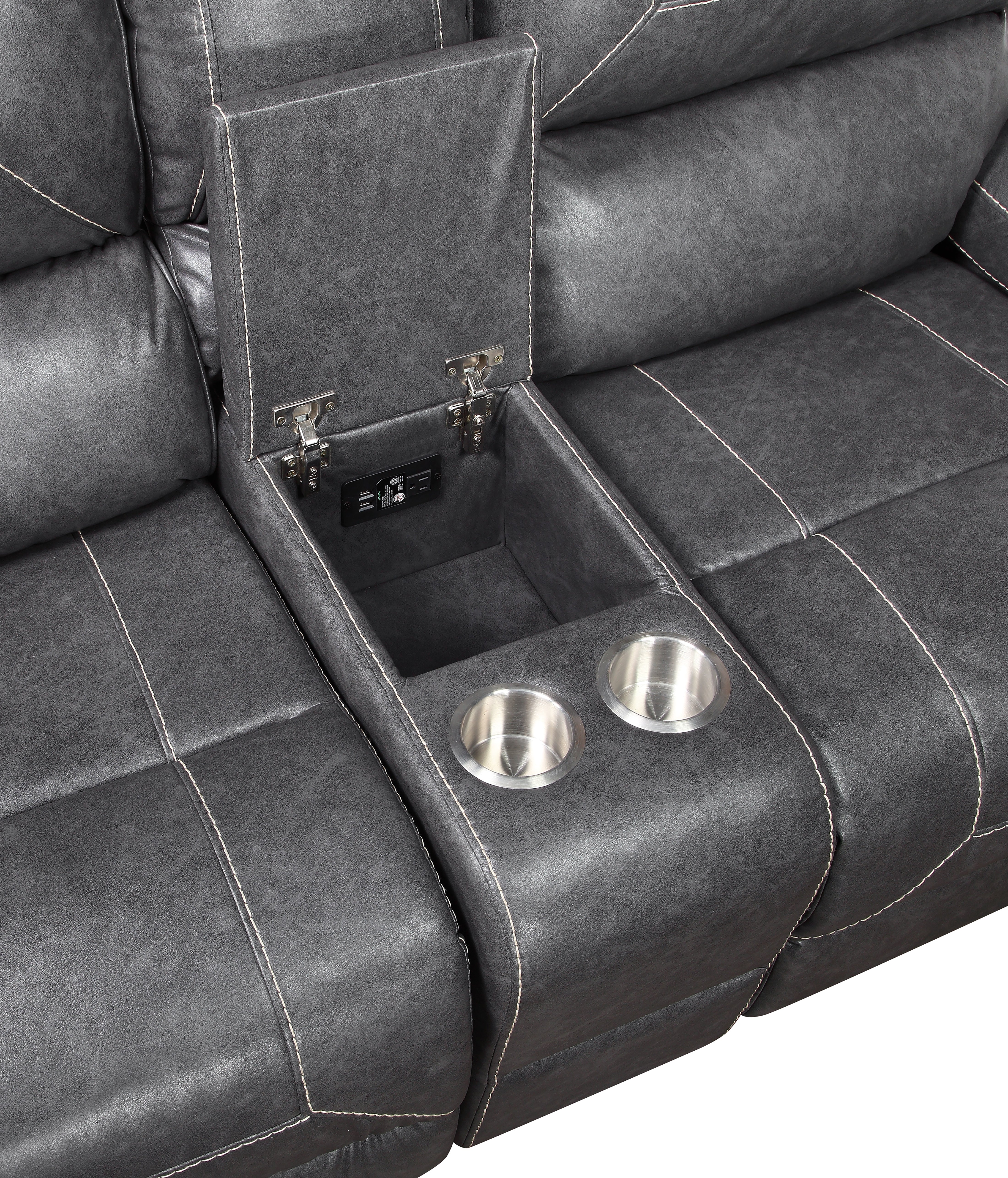 Steve Silver Furniture - Keily Glider Reclining Loveseat With Console - Grey - Dark Gray Faux Leather - Loveseats - Additional View 3