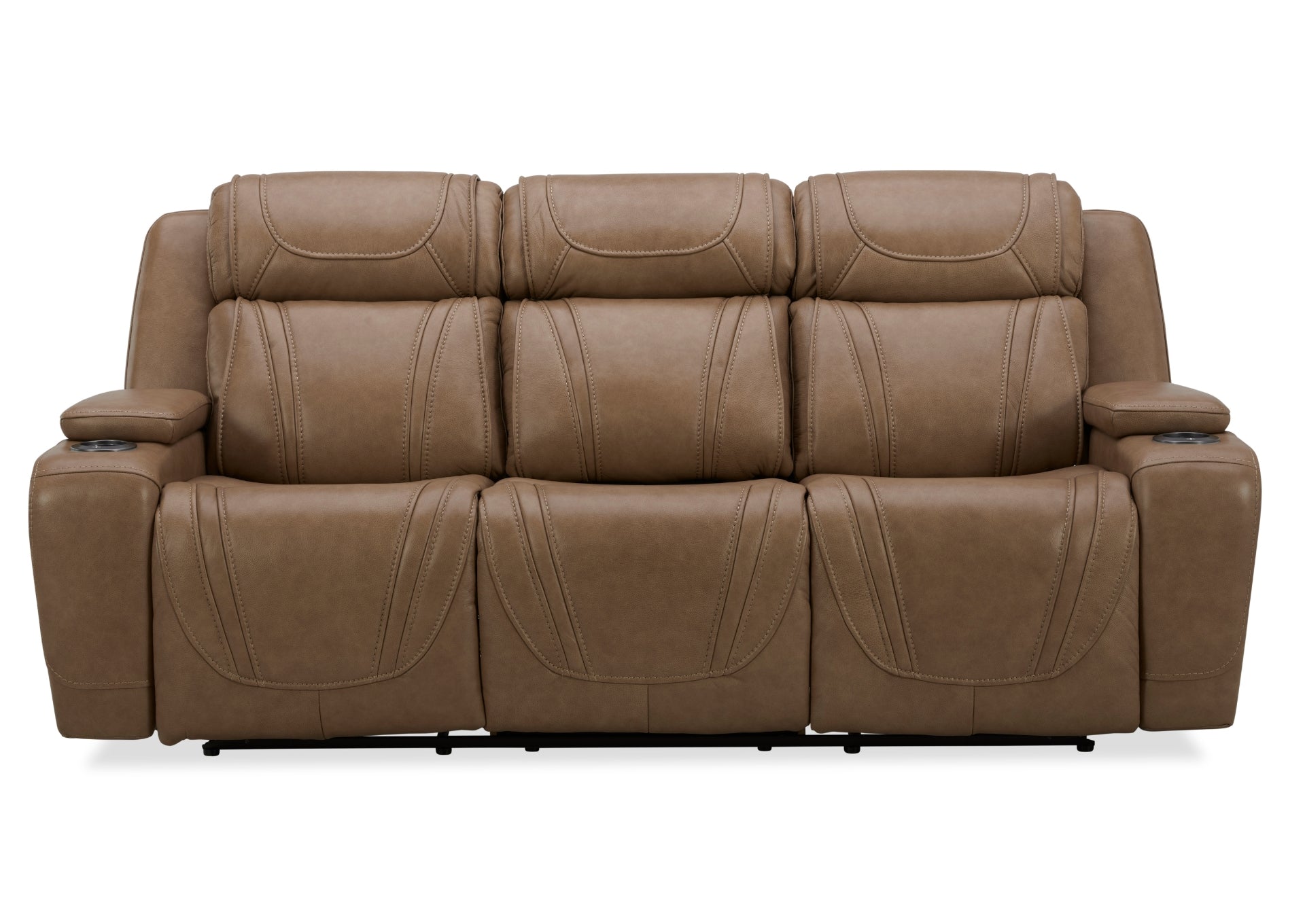 Boston Leather Power Sofa With Drop Down Table - Sand