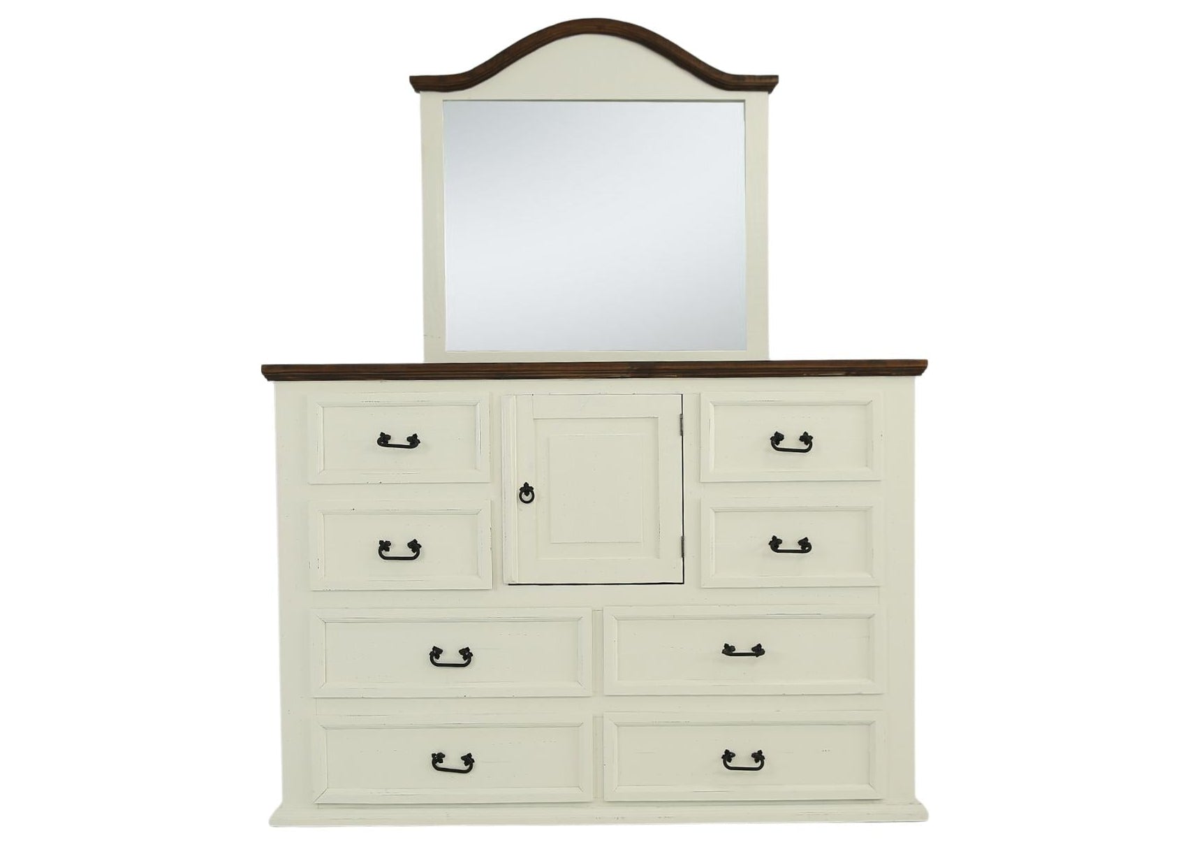 MANSION AGED WHITE DRESSER AND MIRROR