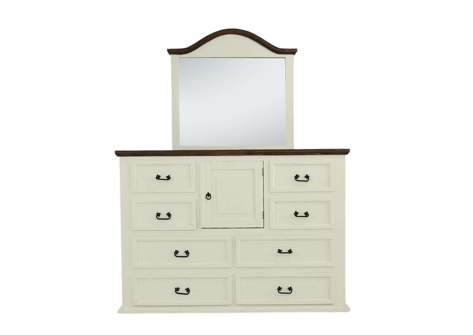 MANSION AGED WHITE DRESSER AND MIRROR
