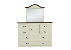 MANSION AGED WHITE DRESSER AND MIRROR