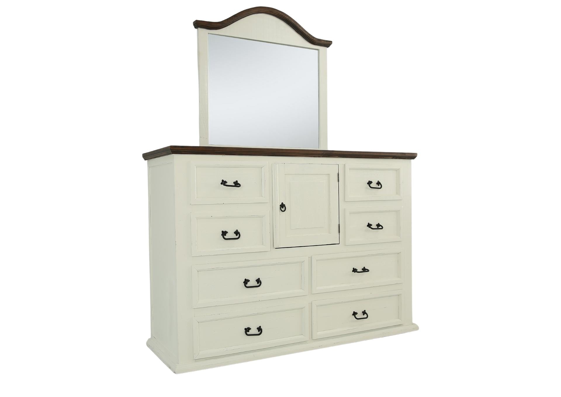 MANSION AGED WHITE DRESSER AND MIRROR - Additional View 1