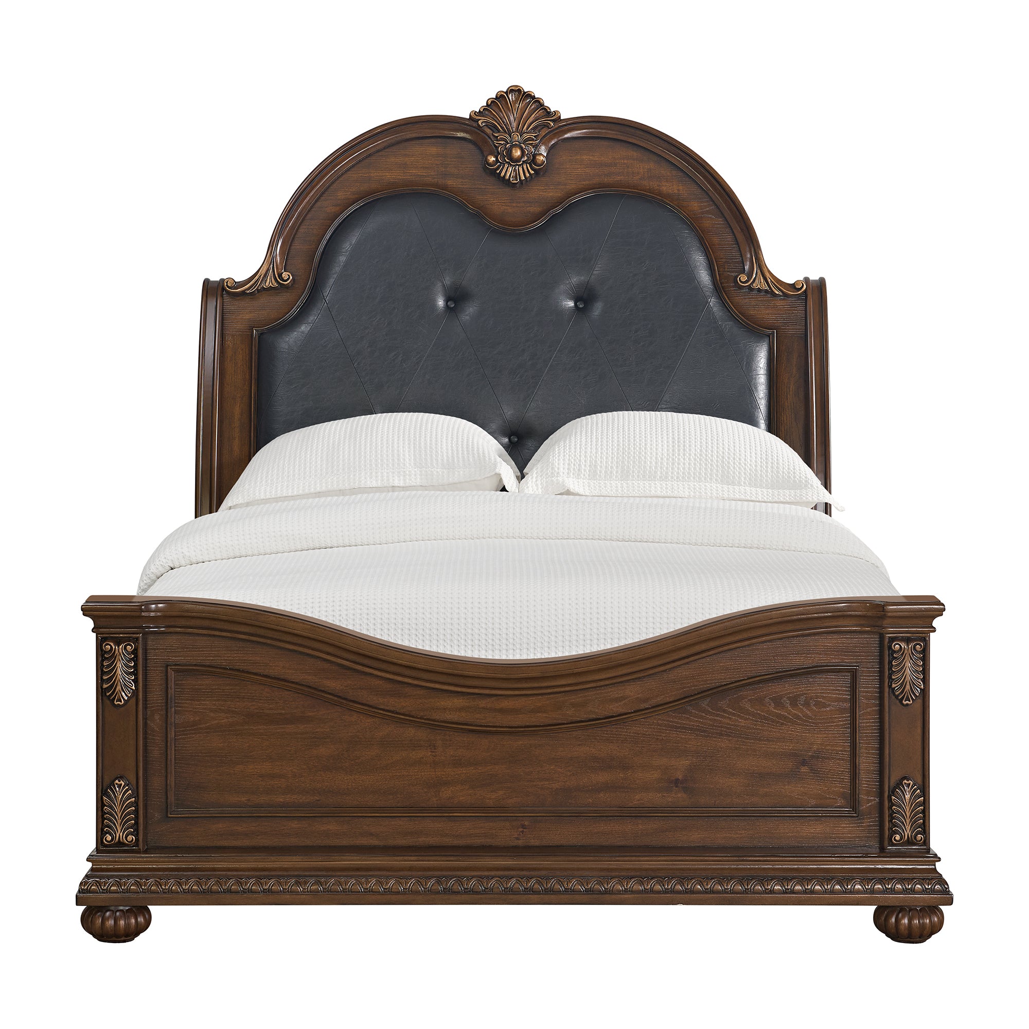 Elements International - CADENZA BROWN QUEEN BED - Dark Brown|Black Wood|Faux Leather - Beds - Additional View 1
