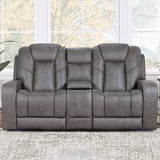 Steve Silver Furniture - DANIEL POWER THEATER LOVESEAT - Gray Faux Leather - Loveseats - Additional View 1