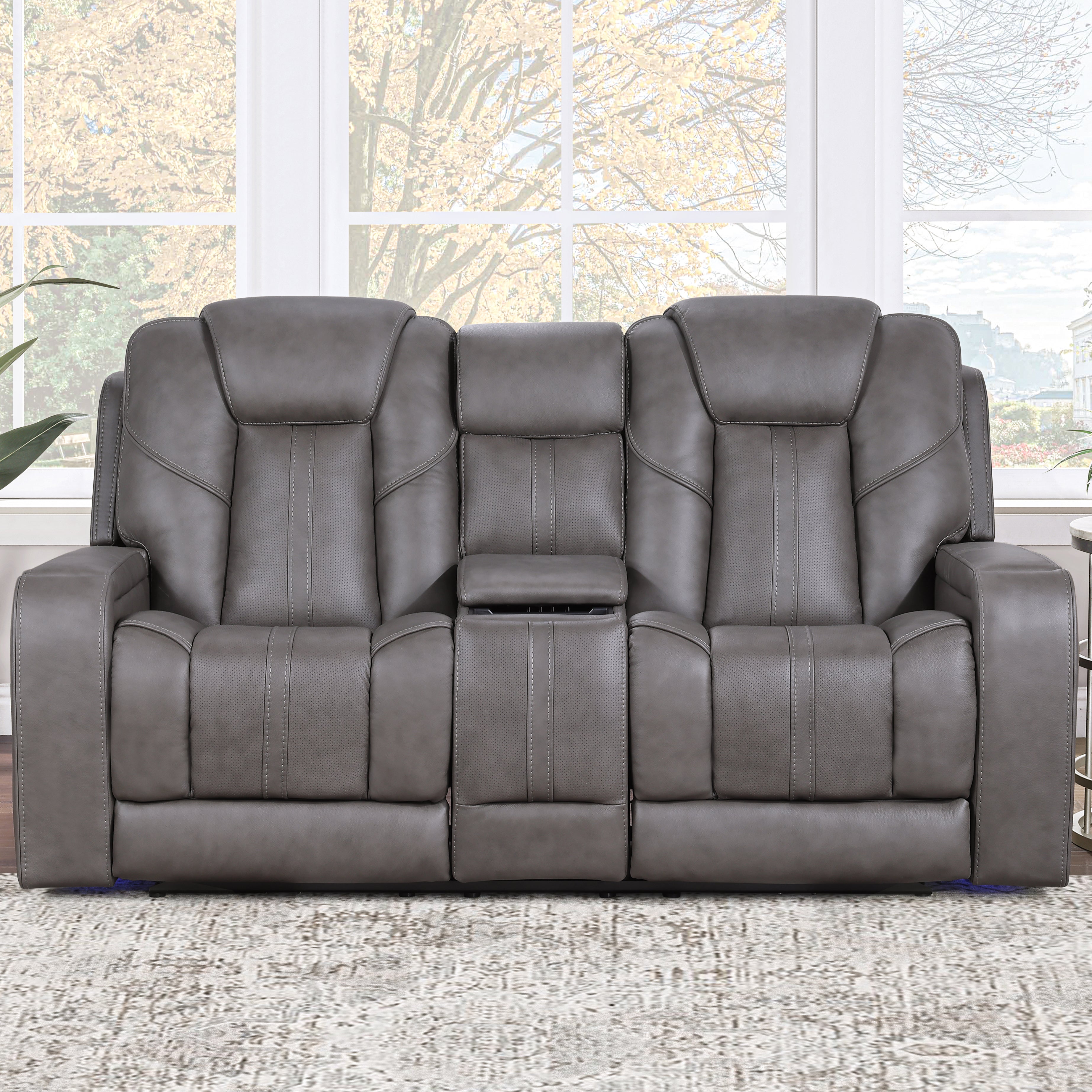 Steve Silver Furniture - DANIEL POWER THEATER LOVESEAT - Gray Faux Leather - Loveseats - Additional View 1